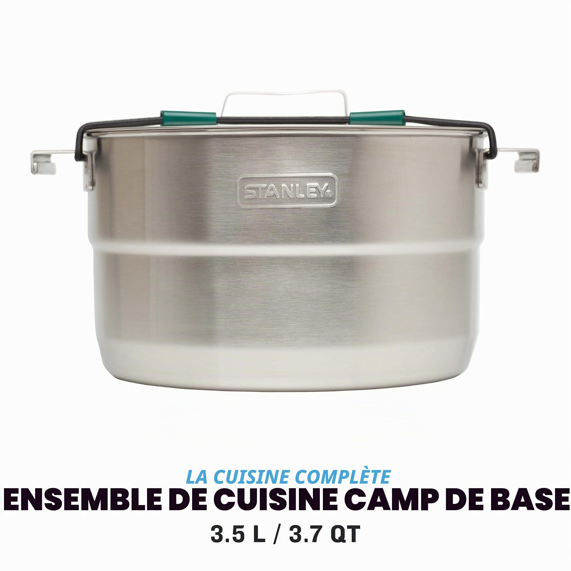 Stanley 1913 Adventure Full Kitchen Basecamp Cook Set 3.5L - Ustensiles de Cuisine pour Le Camping - 21 pièces - Facile à Transporter, Les Accessoires s’empilent - Fait-Tout en Acier Inoxydable