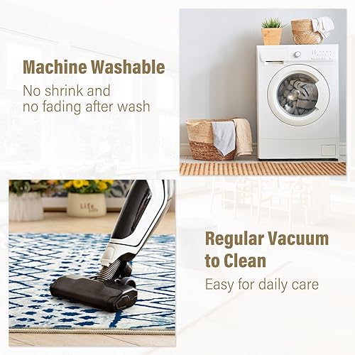 Miniatura 5 de Alfombra lavable de gran tamaño de 5 x 7 pies para sala de estar, antideslizante, estilo bohemio, marroquí, para dormitorio, interior, casa de