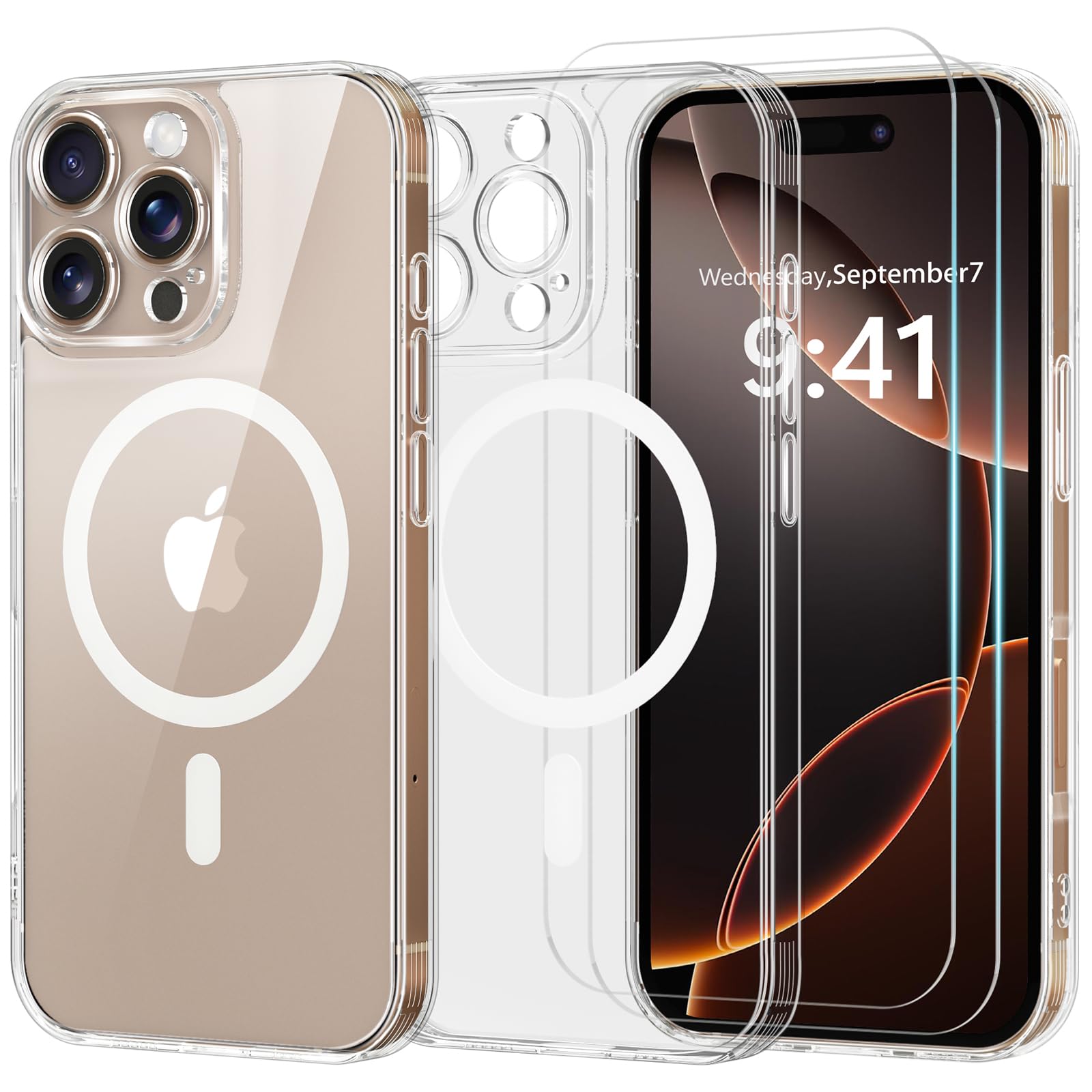 FLLAO Magnétique Coque Pour IPhone 15 Avec 2 Verre Trempé, Compatible Avec MagSafe, Protection D