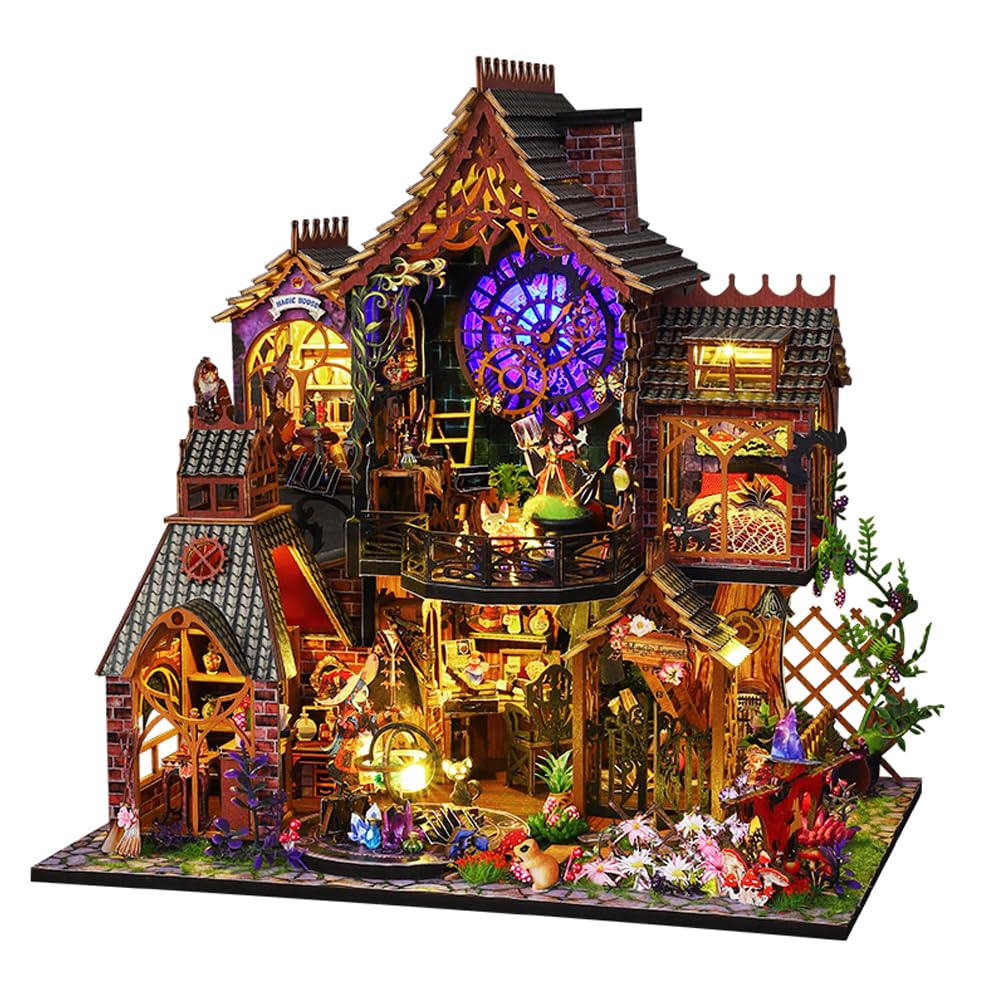 Yuzhen DIY Miniature Dollhouse with Furniture and LED Lights, Wooden Dollhouse Includes Dustcover and Music Movement