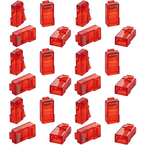 SATMAXIMUM RJ-45 Cat6 UTP Conector LAN Pass Through RJ45 Ends Ethernet Plug Network 50-Pack (Rojo)