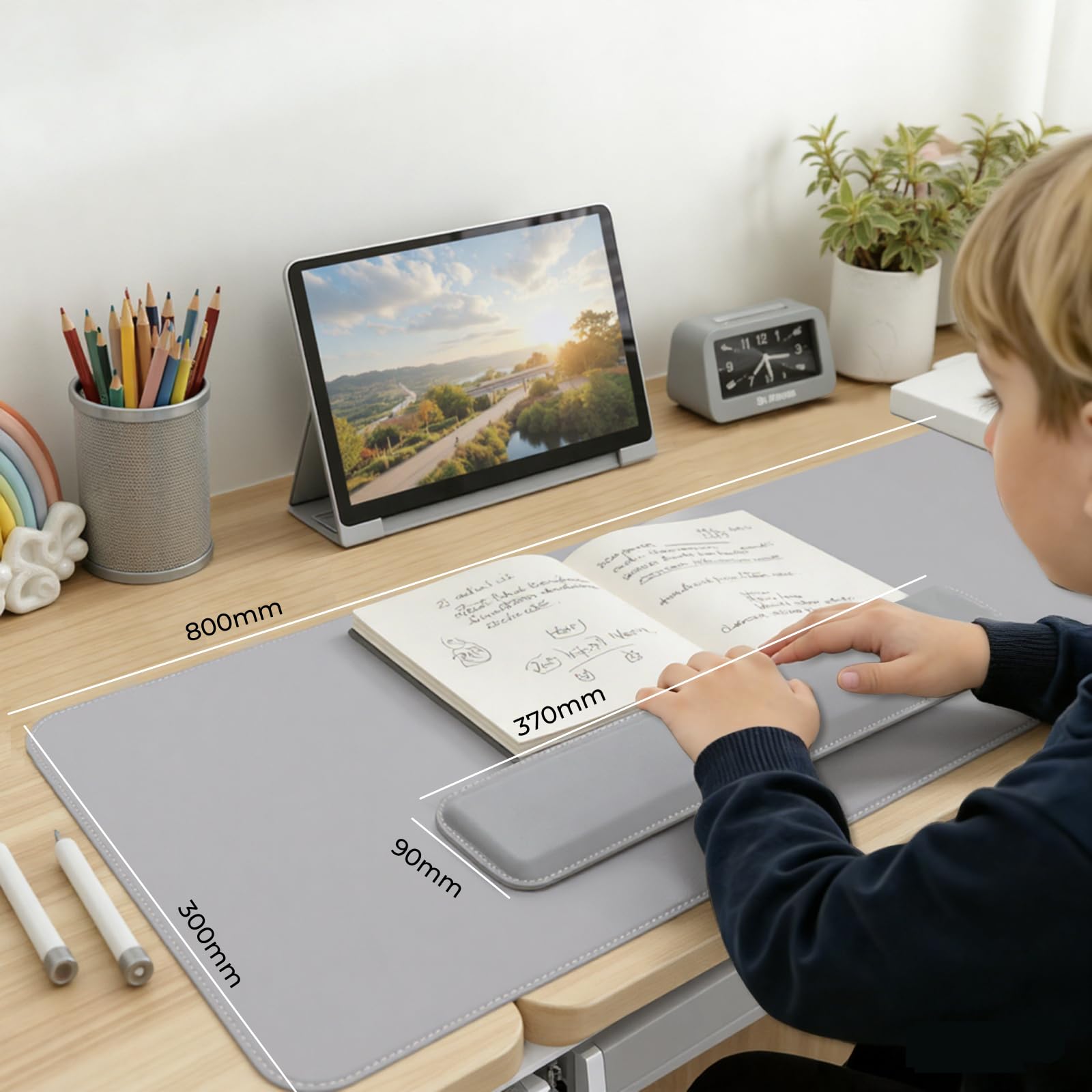 HOKO Sottomano da scrivania 80 x 30 cm con poggiapolso magnetico 37 x 9 cm, materiale PU Desk Mat, antiscivolo, idrorepellente, sottomano e tappetino per mouse per ufficio, home office e scuola