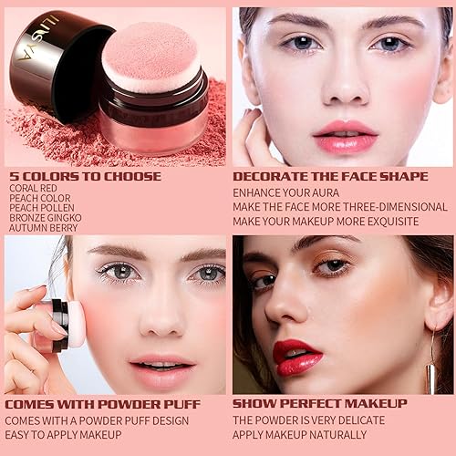 Miniatura 7 de ROUSE Rubor facial en polvo de maquillaje suave de hongos para mejillas de larga duración en polvo de maquillaje con reflejos - acabado mate (polen