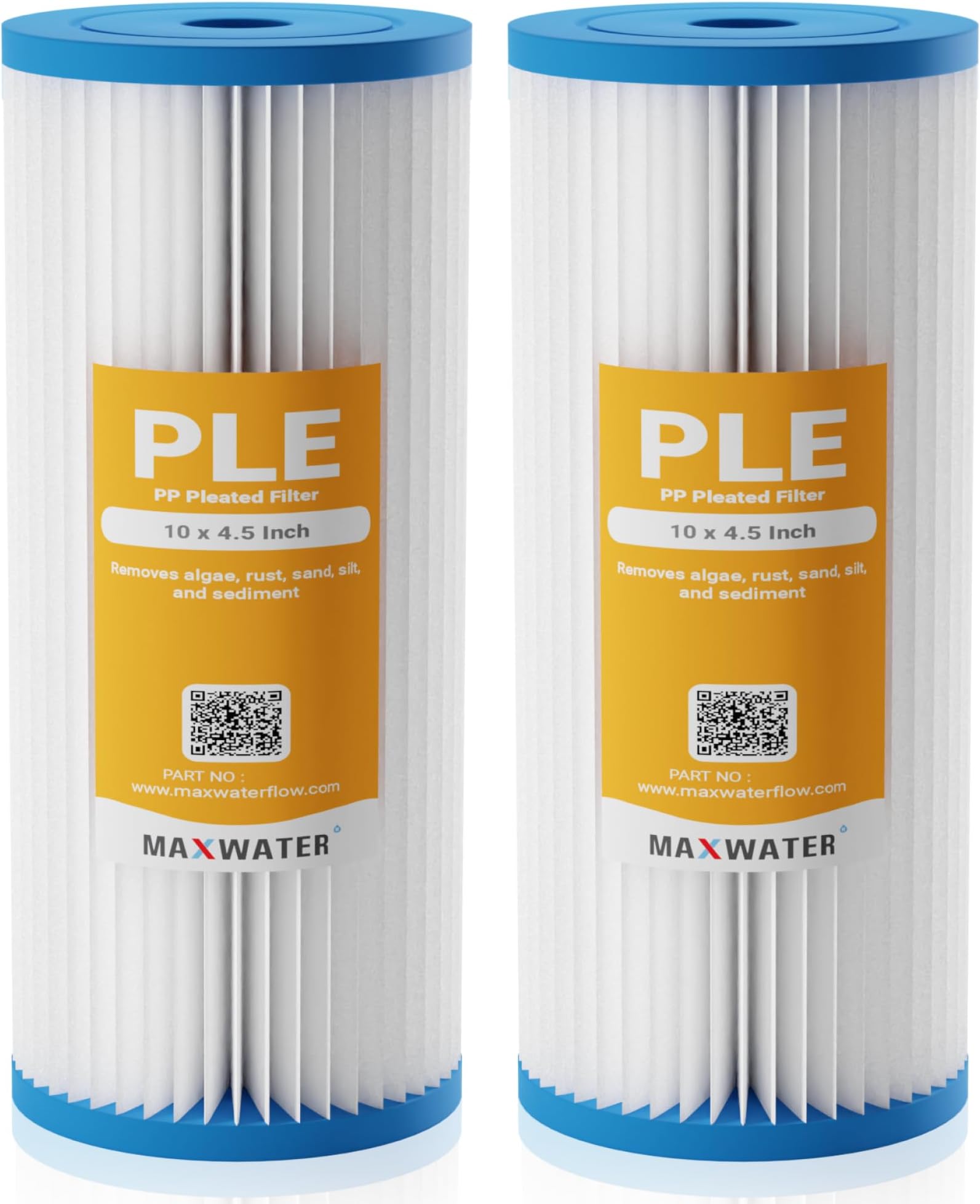 50 Micron 10 x 4.5 Pleated Sediment Water Filter, Washable Replacement Cartridge for 10" BB Whole House Systems Compatible with R50-BBSA, FXHSC, WFHDC3001, W50PEHD, GXWH40L (2 Pack)