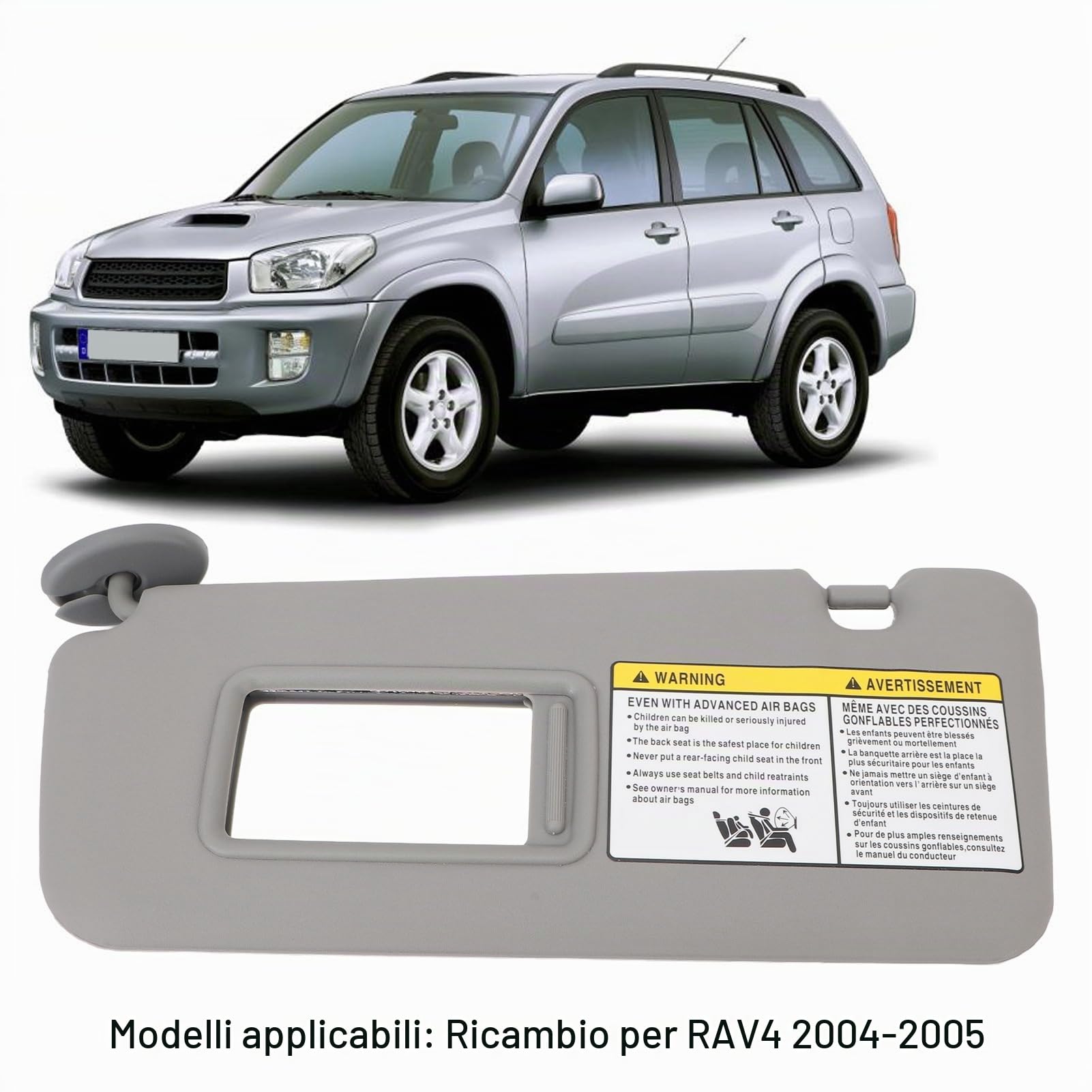 Lato Guida Sinistro per 2004-2005, Parasole Grigio Integrato Nello Specchio per il Trucco, Protezione UV, Abbinato alla Perfezione