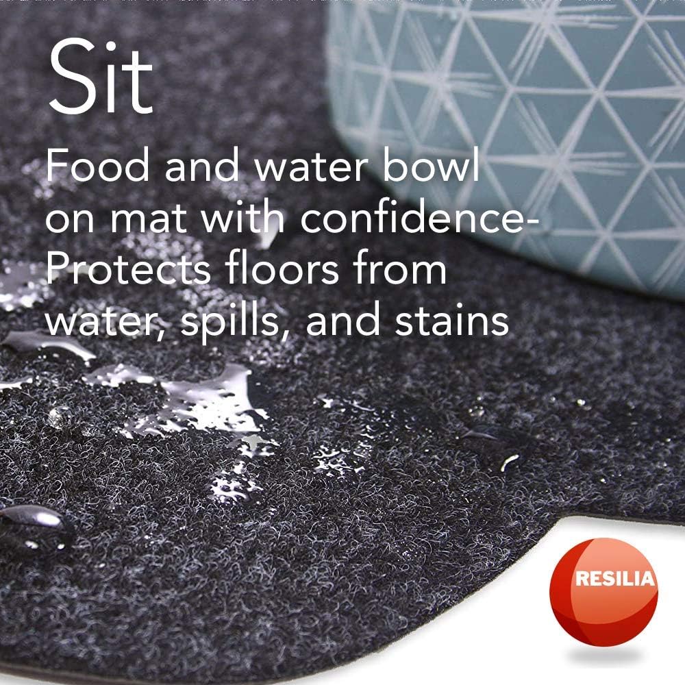 RESILIA Bone Shaped Dog Food Bowl Placemat – Slip-Resistant, Machine Washable Pad, Protects Floors from Water Spills & Stains, Pet Accessories & Supplies, 29.5 Inches X 18 Inches, Gray