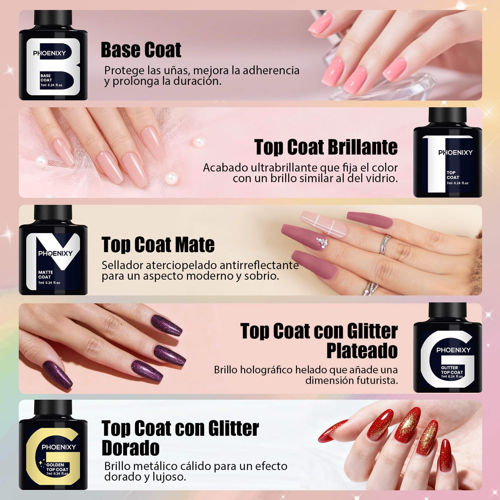 Phoenixy 25 Colores Uñas Semipermanentes Kit Completo con U V/LED Lámpara Kit Uñas Semipermanentes con Base y 4 Top Coat, Azul, Verde, Nail Art en Casa