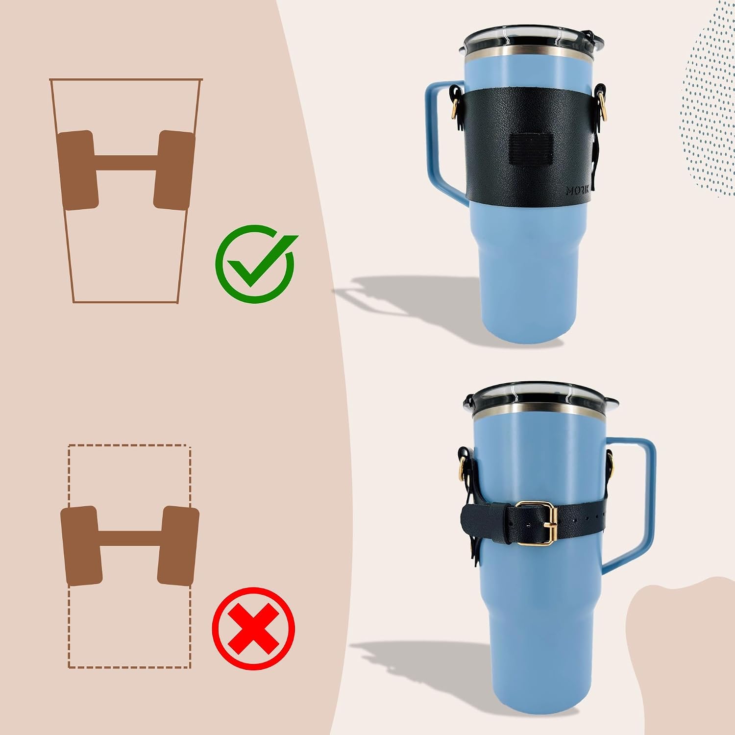 MORIK Drink Carrier with Adjustable Shoulder Strap and Hand Strap for Drinks Under 30 Oz - Coffee Cup Holder, Drink Caddy for Yeti and Stanley Tumblers, Boba Drink Holder (2nd Generation) (Black) image 3