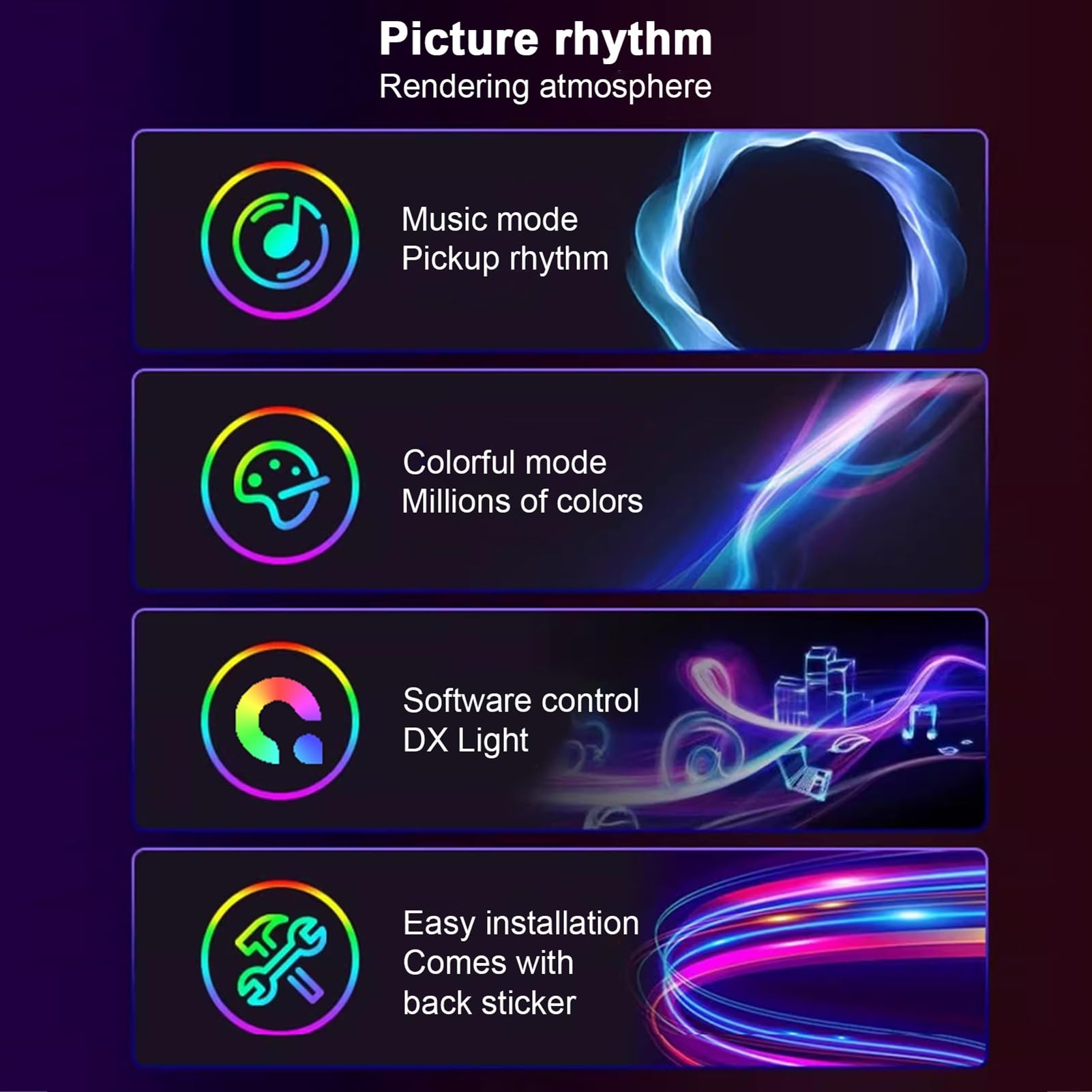 YUYTE RGB Phantom Ambience Wyświetlacz ŚWIATŁO LED ŚWIATŁO MUZYKA RYTM Oprogramowanie do dynamicznej synchronizacji światła (27 cali)