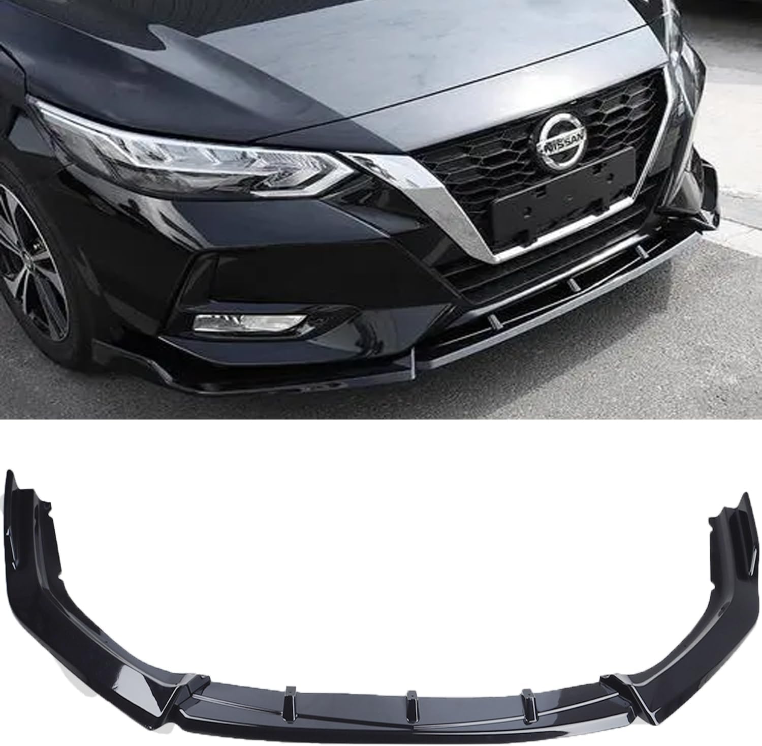 New Front Bumper Lip Compatible with Nissan Sentra Sedan/4DR 2020 2021 2022 2023 Body Kit-Gloss Black Sport Front Spoiler 3pcs