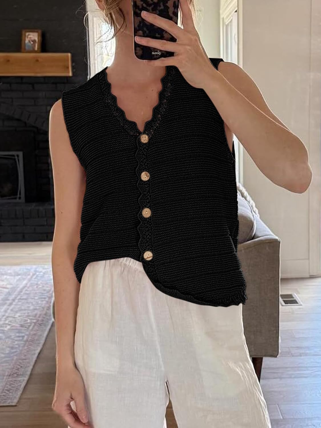 Saodimallsu Womens Sleeveless Sweater Vest V Neck Button Down Casual Loose Knit Summer Trendy Tank Tops - Image 3
