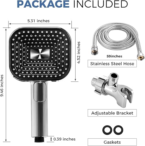 Miniatura 5 de Experiencia de ducha lujosa cabezal de ducha de mano cuadrado moderno con soporte y manguera, lluvia de alta presión, perfecto para apartamentos,
