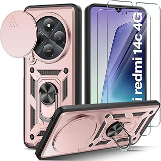 Guisessy Case for Xiaomi Redmi 14C/14C 4G Armor Case Slide Camera Cover Protect with 2 Pack Tempered Glass Protector, with…