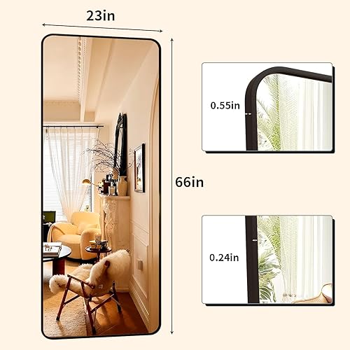 Miniatura 6 de XRAMFY Espejo rectangular de cuerpo completo de 66 x 23 pulgadas, con soporte para colgar en la pared, para dormitorio, sala de estar, dormitorio,