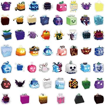 Blox Fruits Stickers, Set of 54 PVC Waterproof Stickers, Blox Fruits, Robrox, Online Game, Anime, Monster Character