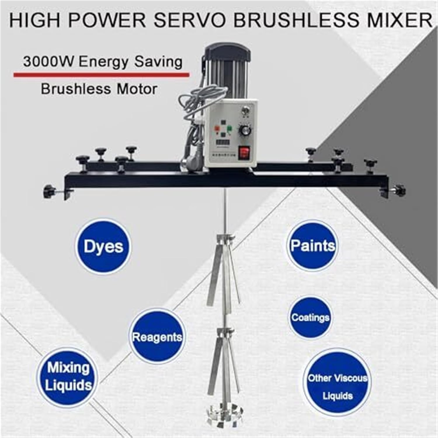 Electric Agitator Mixer, 3000W Power & 200-2600 RPM Adjustable Speed, Ideal for Mixing Medium to High Viscosity Paints and Solutions