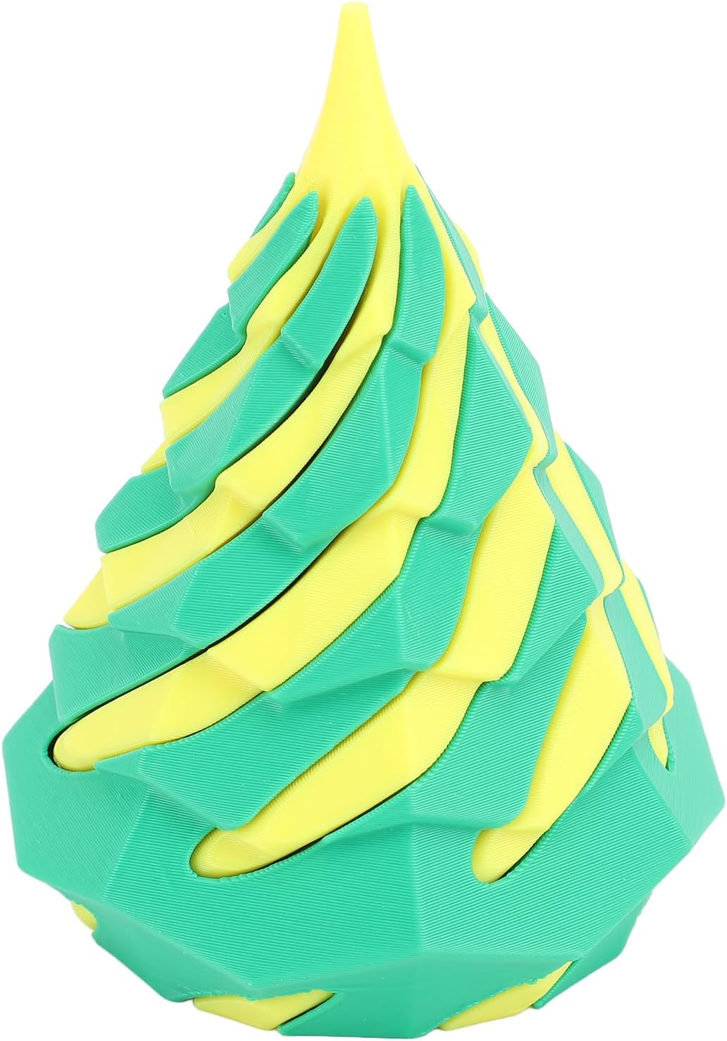 POCREATION Spiral Cone Toy, 3D Printed Pyramid Passthrough Sculpture for Desk Decoration, Yellow Green PLA Fidget Toy