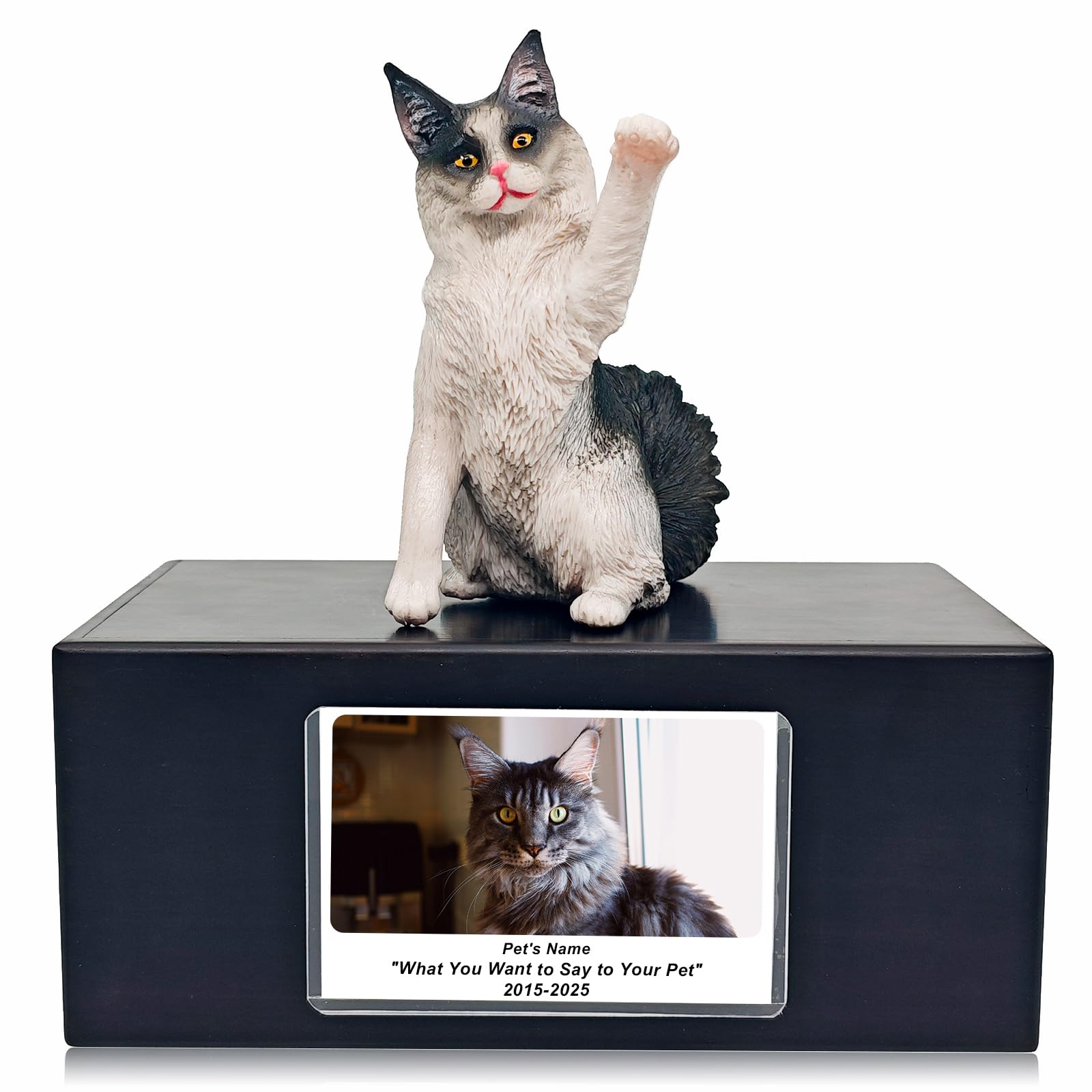 MEM PLANETE Pet Dog Urns for Ashes Memorial Gifts for Loss Lovers Shadow Box Sympathy Keepsake Small Cat Cremation Casket Funerary Frame Pictures Rosewood Material Maine Coon Cat Figurine Urn