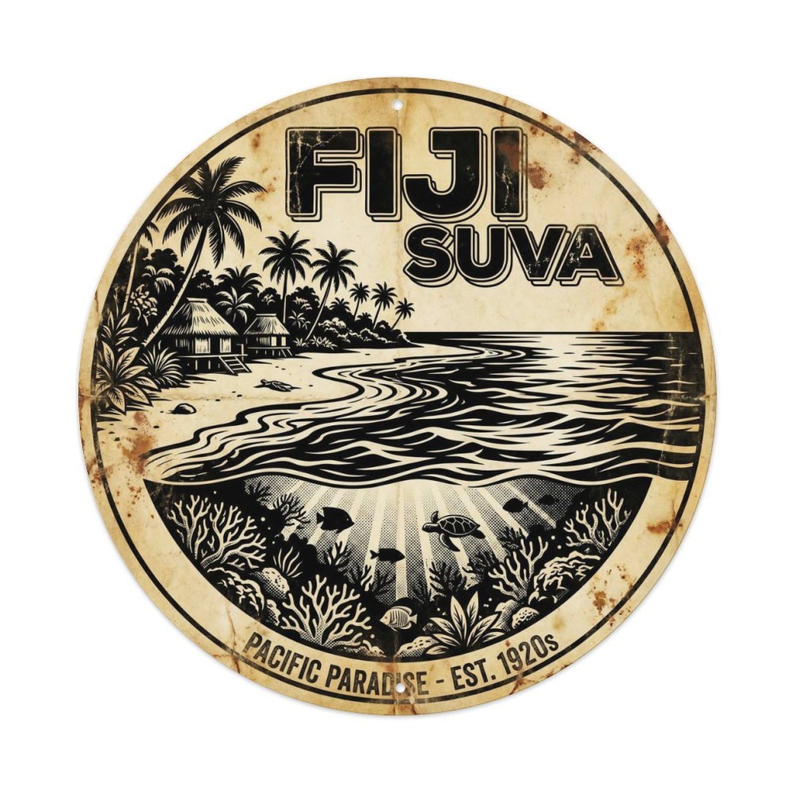 Olyhtr 8X8inch Classic Style Fiji Suva South Pacific High Contrast Travel Metal Tin Sign