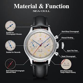 SEA-GULL 1963 International Edition,ST1901 Movement,Men's Mechanical Wrist Watches,Aviation Chronograph Pilot Watch,37.4mm,Manual Winding