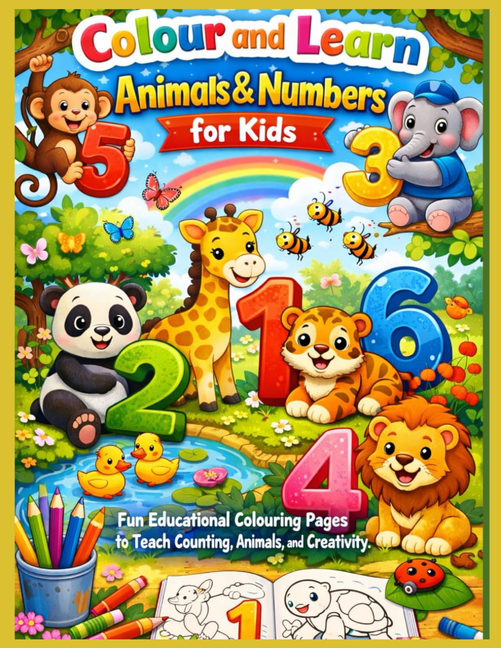 Colour and Learn: Animals & Numbers for Kids: Fun Educational Colouring Pages to Teach Counting,, Animals and Creativity