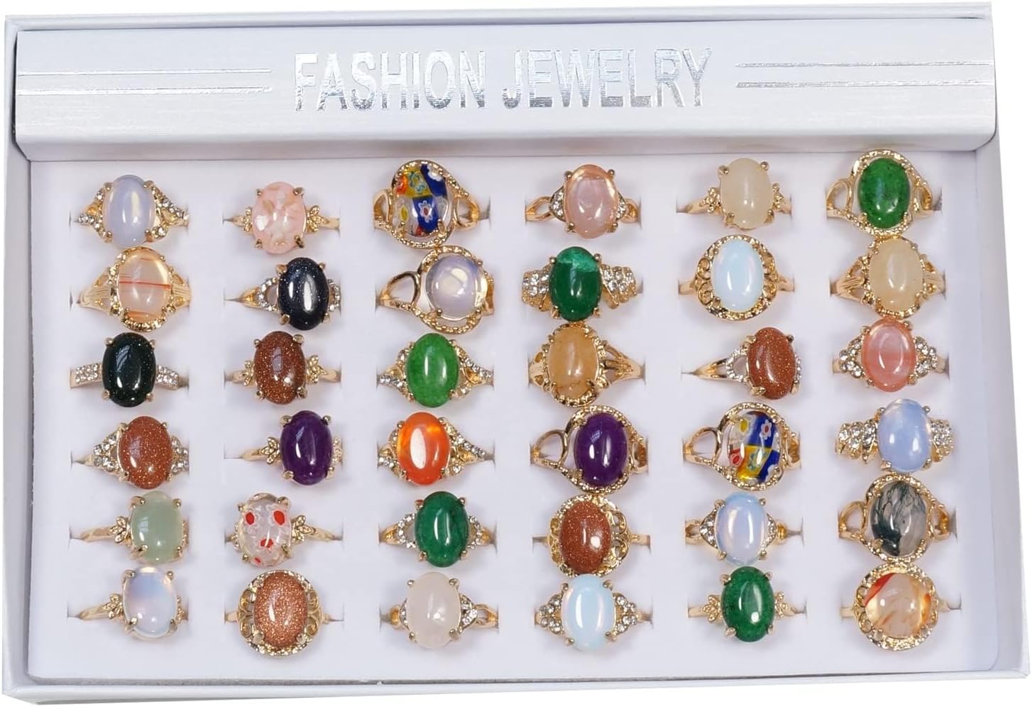 RICHRAIN 36 Pieces Lot Bulk Wholesale Crystals Rings Stone Jewelry Anillo al por May