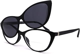 Cateye Magnetic Clip On Polarized Sunglasses On Bifocal Reading Glasses
