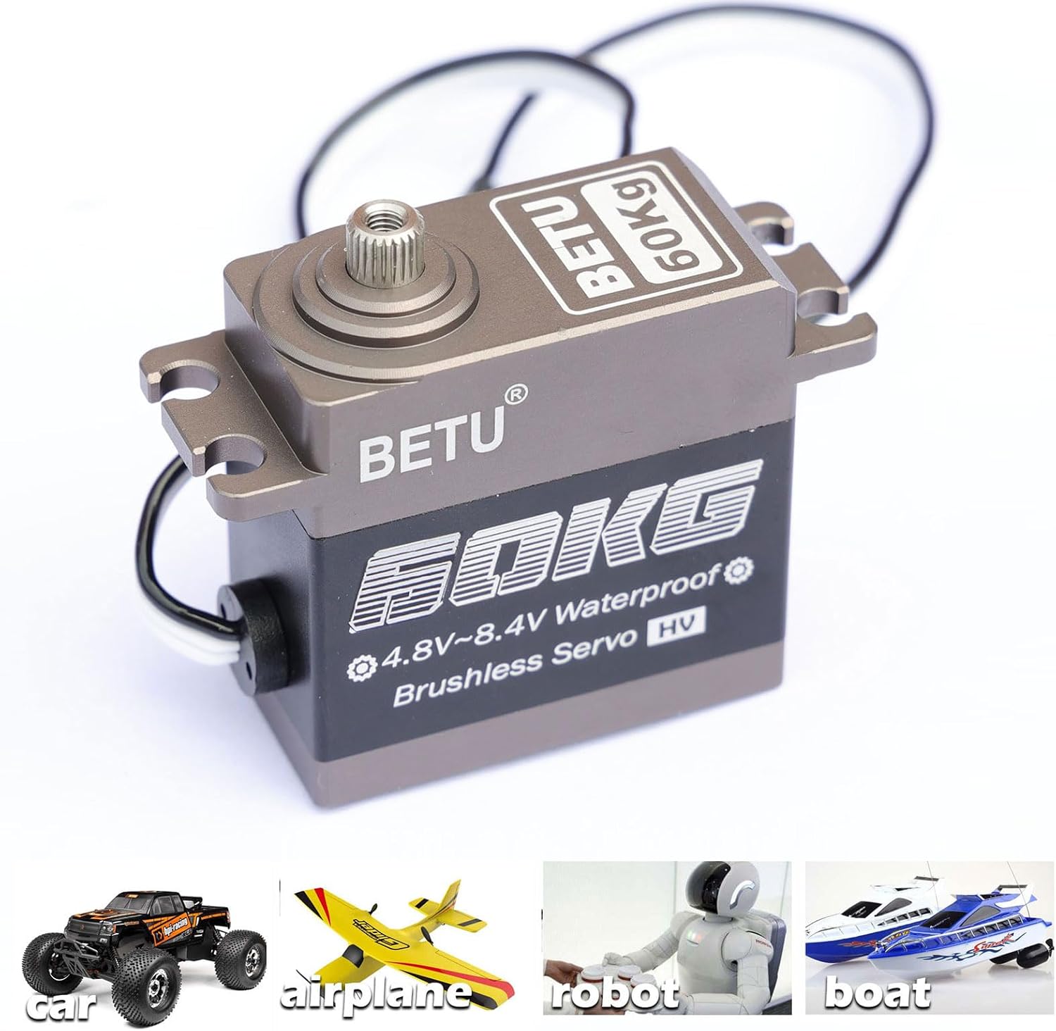 60kg Brushless Servo, High Speed Servo, Waterpoof RC Servo Compatible with 1/5，1/6, 1/8, 1/10 RC Car/Robot/Boat/Airplane