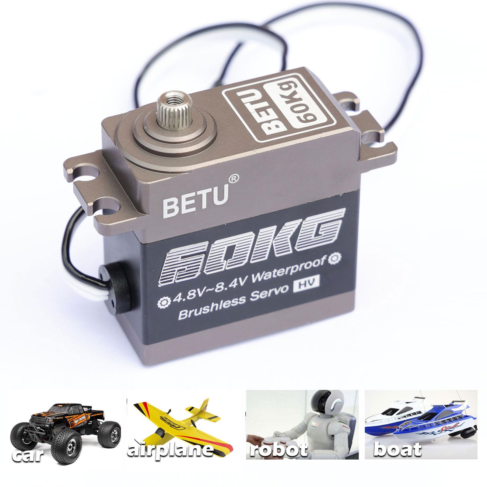 BETU Servo sin escobillas de 60 kg, servo de alta velocidad, servo RC impermeable compatible con 1/5,1/6, 1/8, 1/10 RC coche/robot/barco/avión