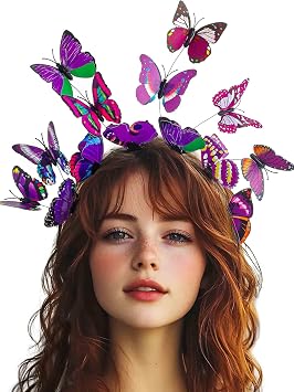 Acenail Butterfly Headband Monarch Butterfly Hairbands Festival Costume Headpiece Halloween Hair Accessories for Women Purple, Standard