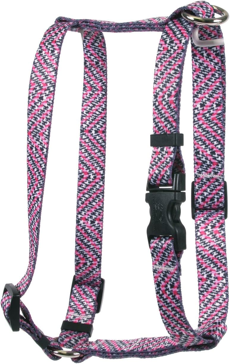 Yellow Dog Design Pink Tweed Roman Style H Dog Harness, Large-1" Wide and fits Chest of 20 to 28"