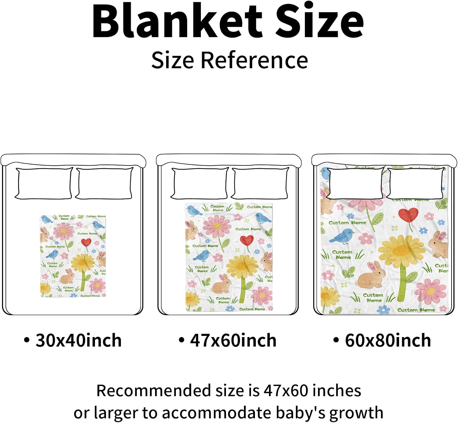 Personalized Baby Blankets for Girls – Custom Name Easter Baby Blanket with Bunny Birds Print, Soft Dot Minky Blanket for Newborns Infants, Ideal for Baby Shower and Easter Gift