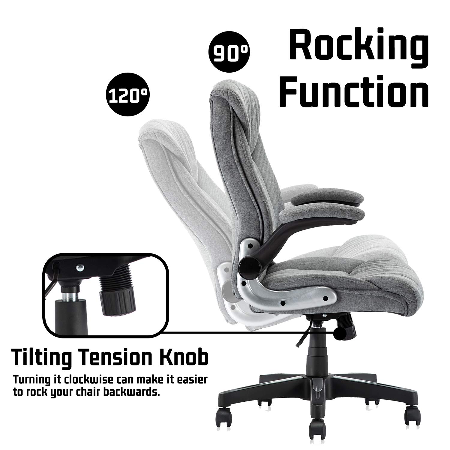 KERMS Ergonomic Executive Home Office Chair, High Back Swivel Computer Desk Chair with Flip up