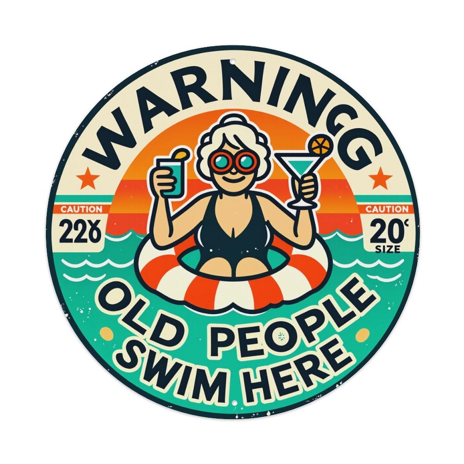 Warning Old People Swim Here Tin Sign Vintage Style Home Bar Garden Wall Plaque Decor Metal Poster 8x12 Inch