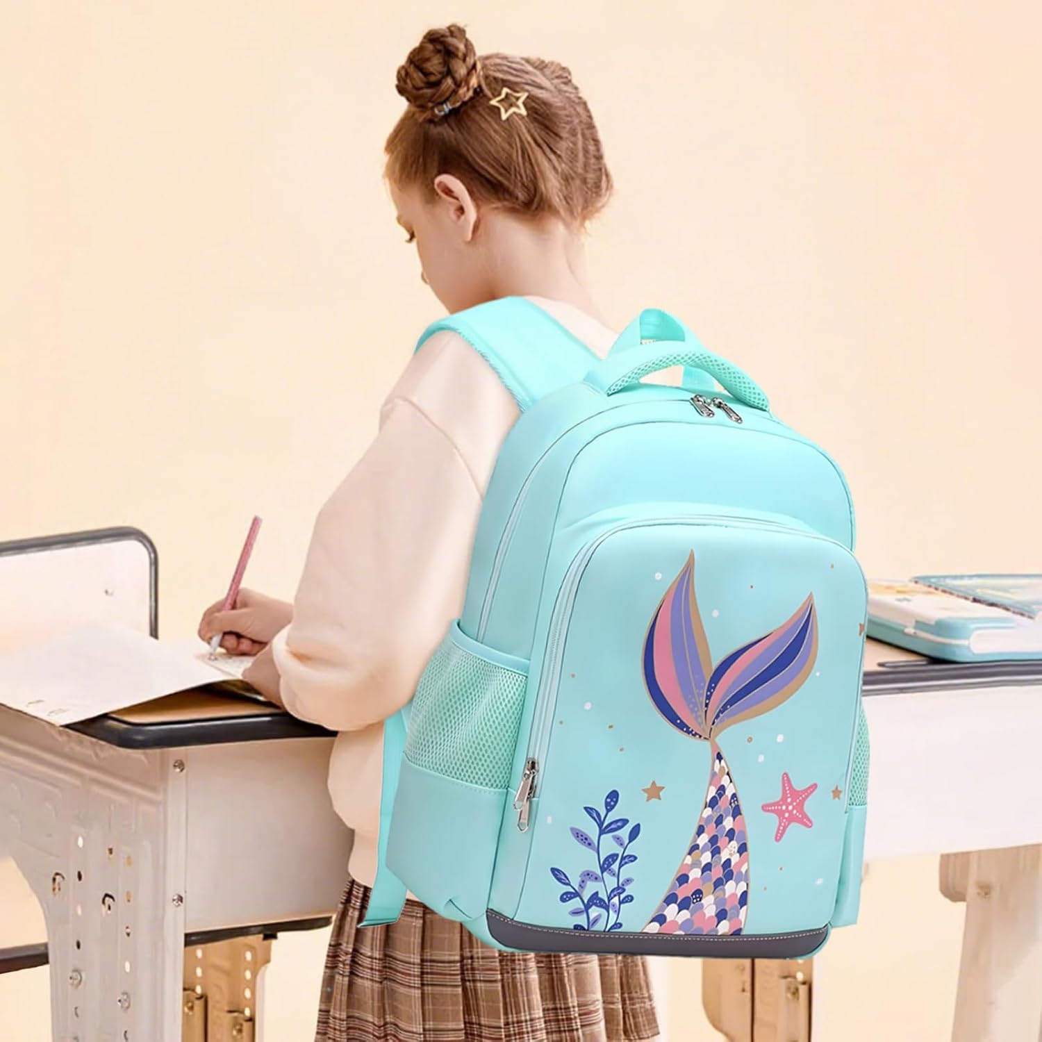 JIANYA Backpack for Girls, Preschool Kindergarten Kids School Bag Girls Backpack with Lunch Box & Chest Strap, 15" Tall - Image 2