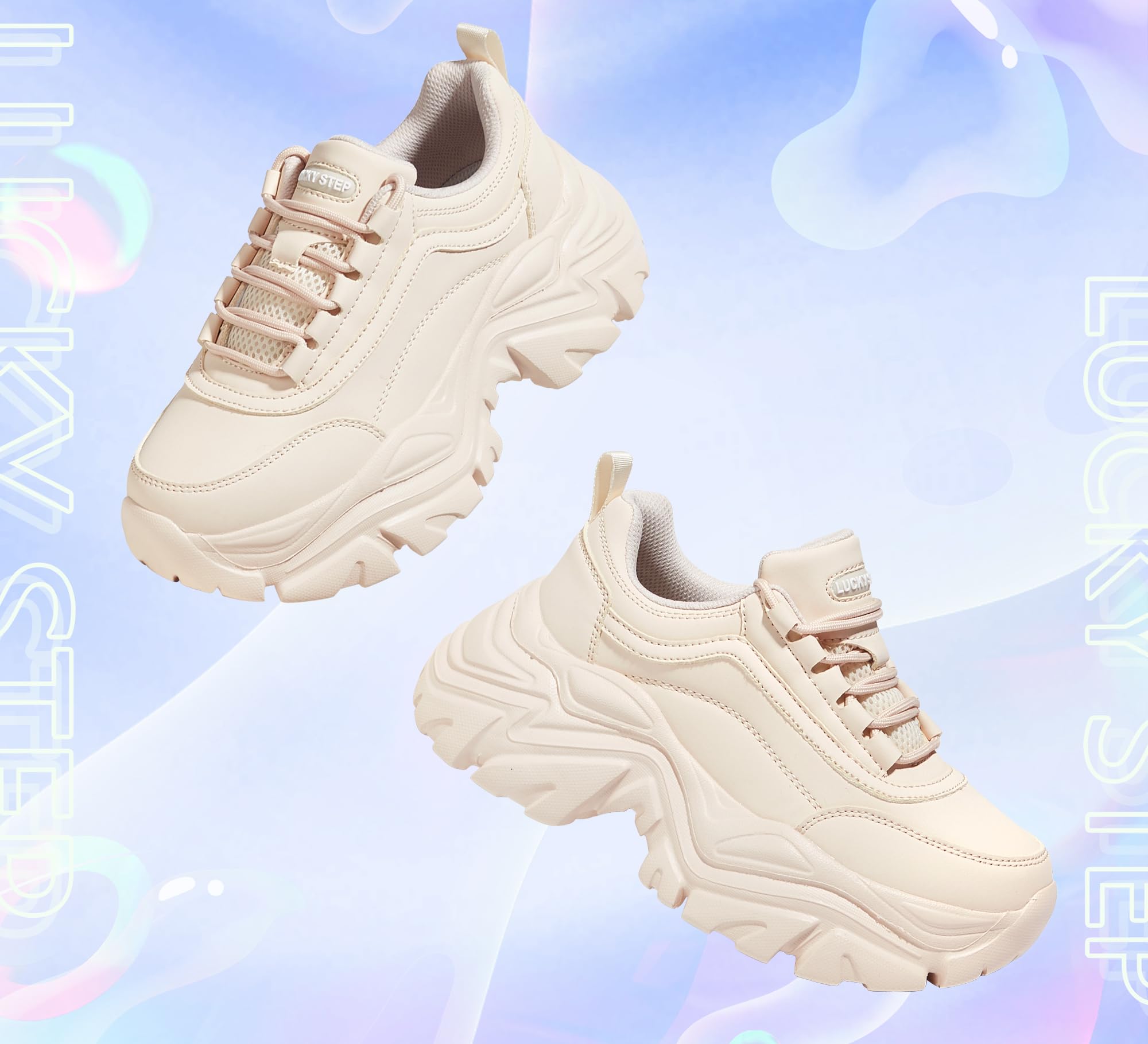 LUCKY STEP Grosses Baskets pour Femmes, Chaussures décontractées à Plateforme Tendance, Baskets Confortables à Talons compensés