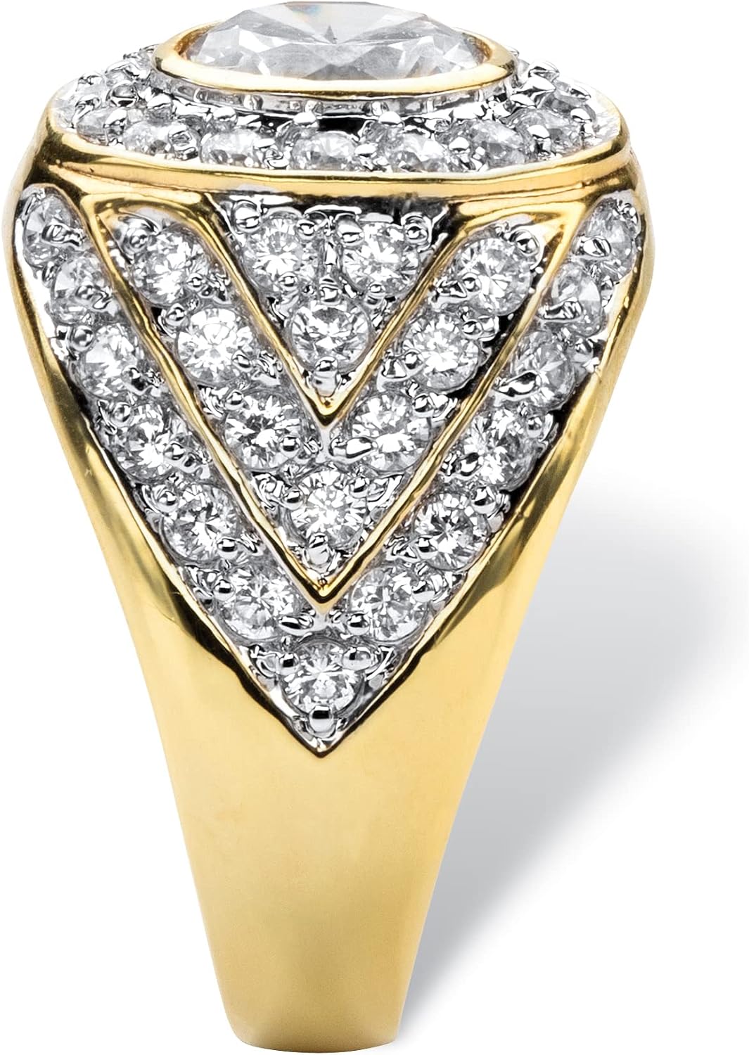Palm Beach Jewelry Men's 14K Yellow Gold Plated Round Cubic Zirconia Geometric Cluster Ring