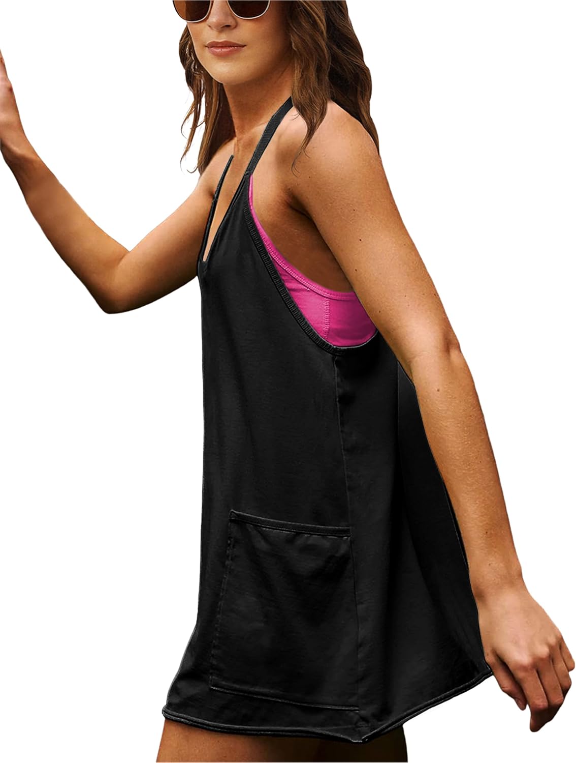 Summer Dress for Women 2026 Hot Shot Mini Romper Dresses Athletic Spaghetti Strap Tennis Dress Built in Shorts