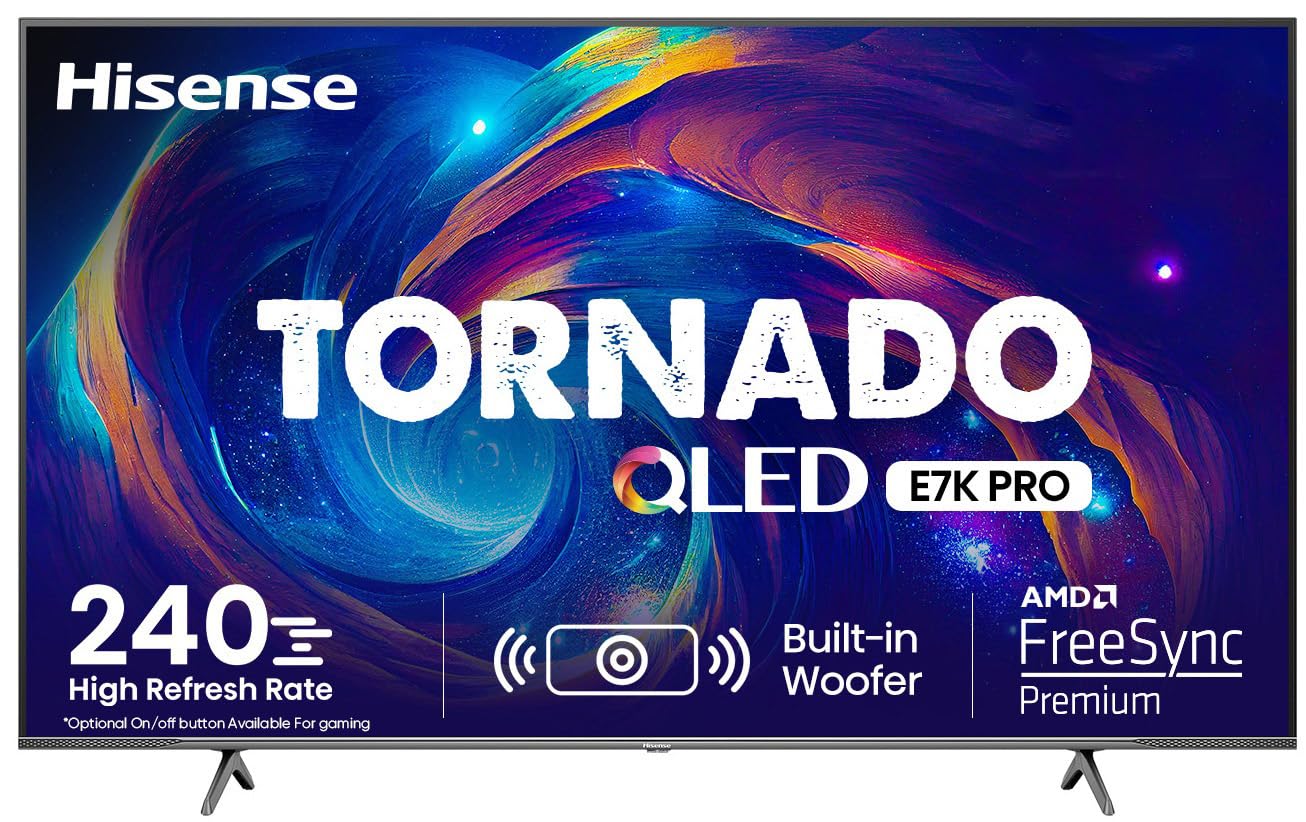 Hisense 164 cm (65 inches) Tornado Series 4K Ultra HD Smart QLED TV 65E7K PRO (Dark Grey) | with 3 Years Warranty