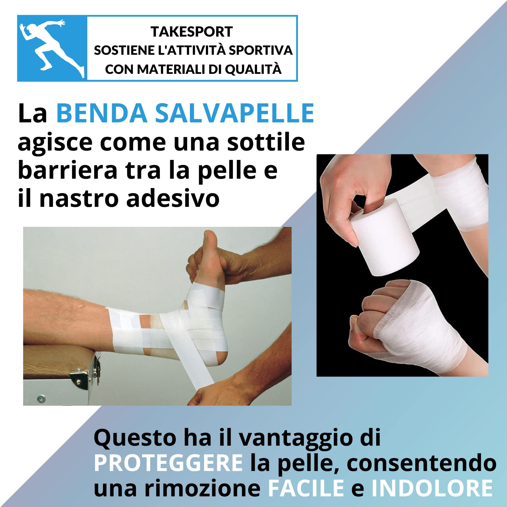 TS TAKESPORT - Bende Salvapelle, Salvapelle, Bendaggio Sportivo, Salvapelle Sportivo, Tape Sportivo, Sport Tape, Bendaggio Salvapelle in Schiuma Sottile di Poliuretano 7 cm (8 Rotoli)