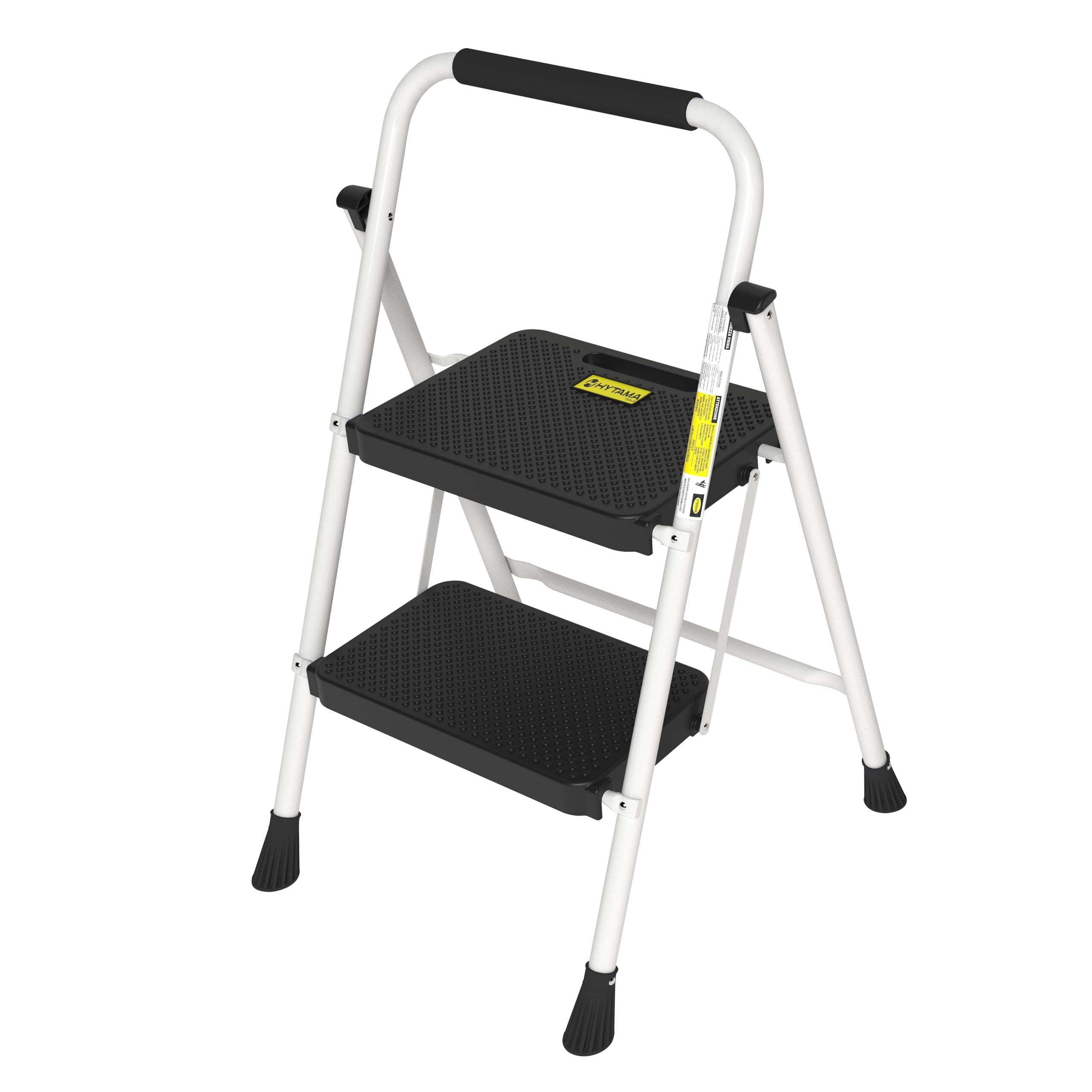 HYTAMA Scala Sgabello Pieghevole con Ampio Pedale Antiscivolo, Scala in Acciaio Robusta, Impugnatura Comoda, Leggera, Sgabello Portatile in Acciaio, Certificata EN14183 (BIANCO, 2 Gradini)