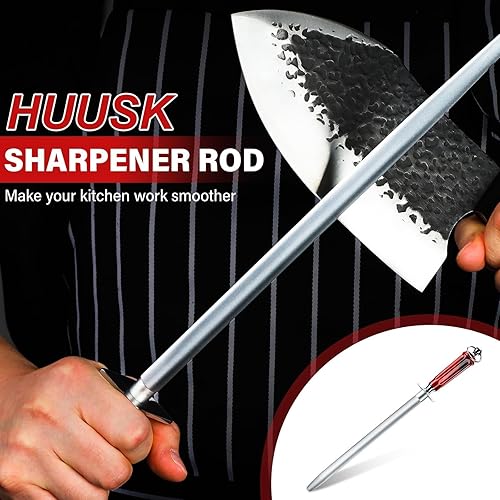 Vista 6 de Huusk Afilador de cuchillos de 10 pulgadas, afilador de acero de acero de alto carbono, afiladores de cuchillos de cocina con puntas magnetizadas