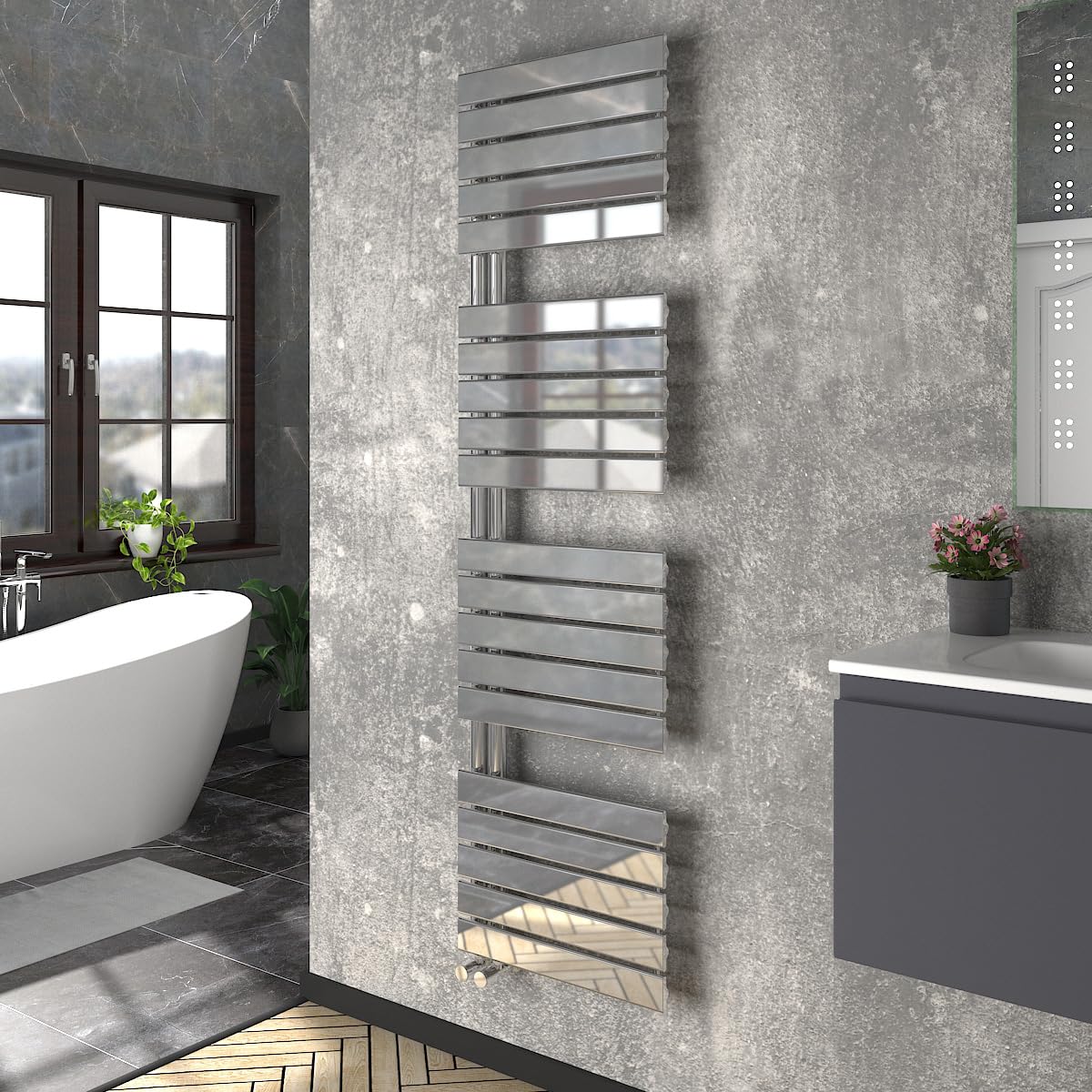 Warmehaus Chrome Designer Heated Towel Rail Bathroom Ladder Radiator Warmer Central Heating Rads Flat Panel 1800X500mm