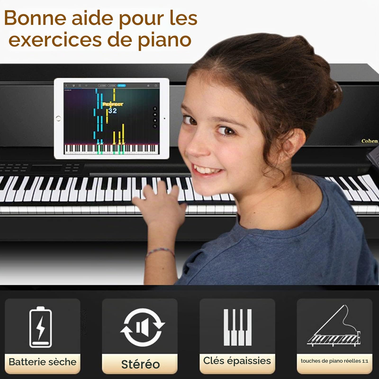 Lychee Clavier Piano Electronique Portable Flexible à 61 Touches Retroussé Roulé Roll Up Piano Souple Flexible MIDI Pliant Instruments de Musique
