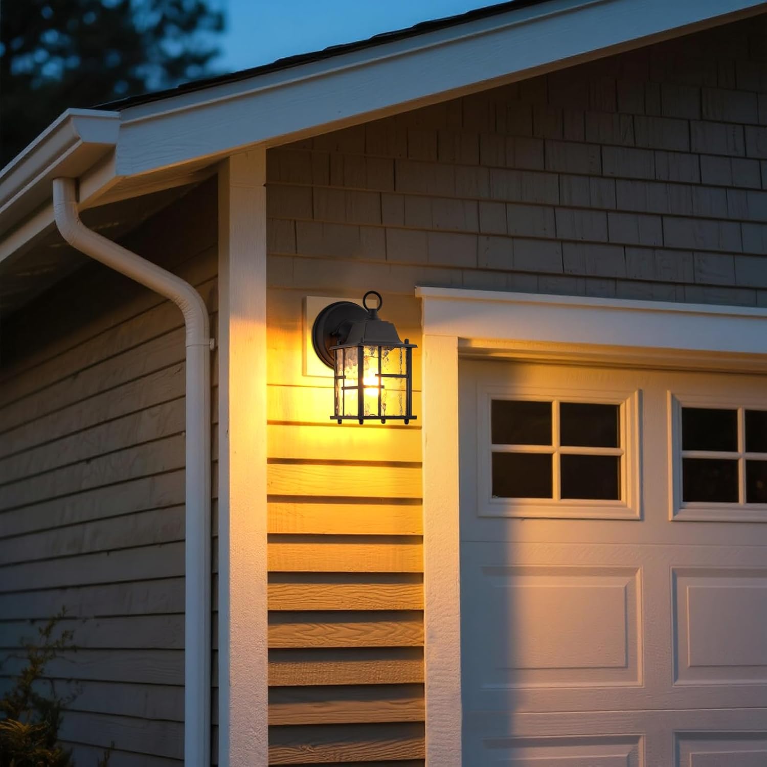 8" High Outdoor Wall Light Fixtures, 2 Pack Black Exterior Light Sconce, Rust-Proof Wall Lantern with Water Rippled Glass for Porch, Patio, Front Door, Garage and House Outdoor Lighting