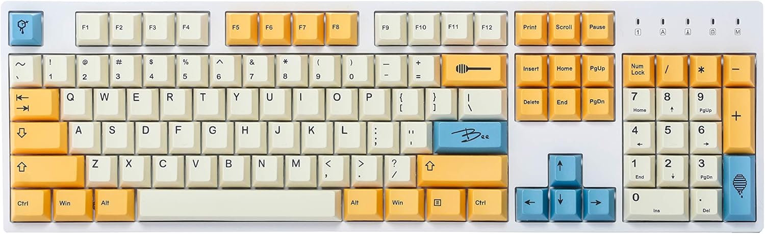 Big Sale HK Gaming Custom Keycaps | Dye Sublimation PBT Keycap Set for Mechanical Keyboard | 139 Keys | Cherry Profile | ANSI US-Layout | Compatible with Cherry MX, Gateron, Kailh, Outemu | Bee