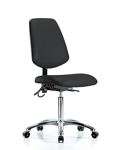 LabTech Seating LT41267 ESD - Silla de vinilo mediana con respaldo mediano, base cromada, ruedas ESD, Negro