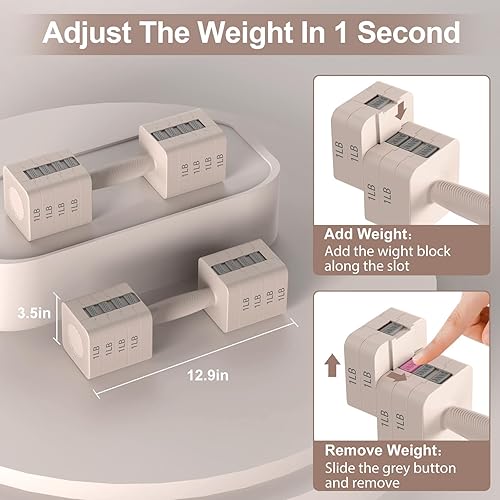 Miniatura 4 de Juego de mancuernas ajustables de 22 libras, juegos de pesas de mano con 5 niveles de 3 libras, 5 libras, 7 libras, 9 libras, 11 libras, mancuernas