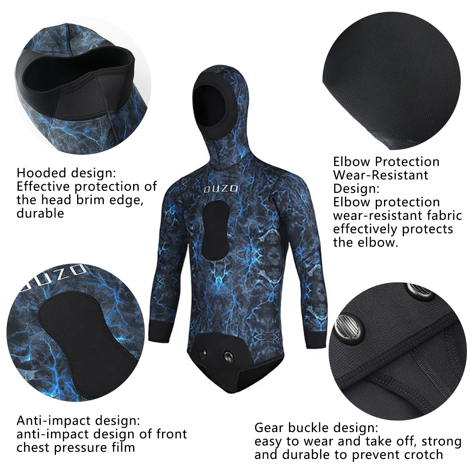 LEIDIMUS Muta da Pesca Subacquea in Neoprene 5MM con Cappuccio, 2 Pezzi A Maniche Lunghe, Tuta Mimetica per Apnea in Acqua Fredda
