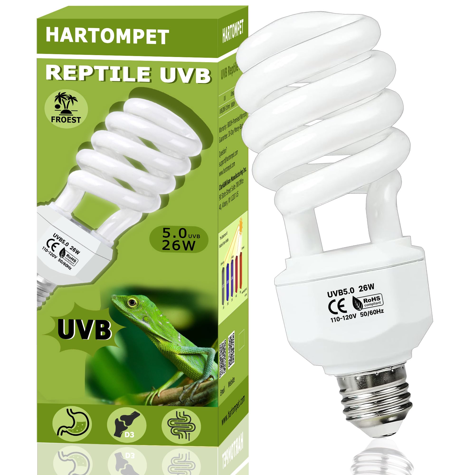 UVB 5.0 Reptile Light 26W, Compact Fluorescent Tropical Terrarium Lamp, Coil UVB Bulbs for Chameleons, Iguanas, Turtles, Rainforest Reptile Tanks, Pet Terrariums, Reptile Habitat Tank